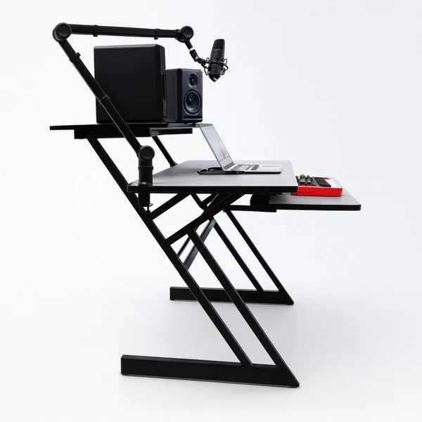 Studiobord med hylder og udtræk til keyboard (120 cm)
