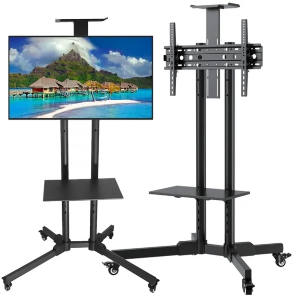 TV Stand – Mobilt TV-gulvstativ til 32”-70” skærme med hylder og hjul