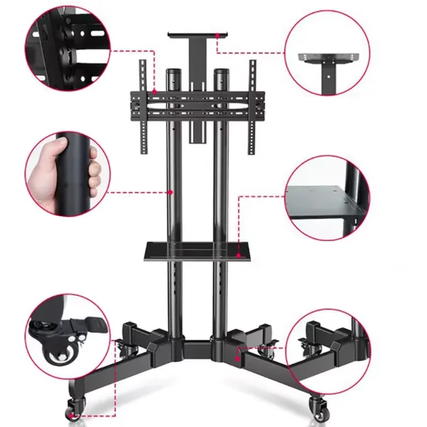 TV Stand – Mobilt TV-gulvstativ til 32”-70” skærme med hylder og hjul