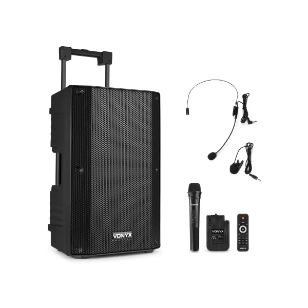 VSA500 BP VONYX - Enceinte autonome 12 pouces sur batterie 1 micro main + 1 serre tête et cravate
