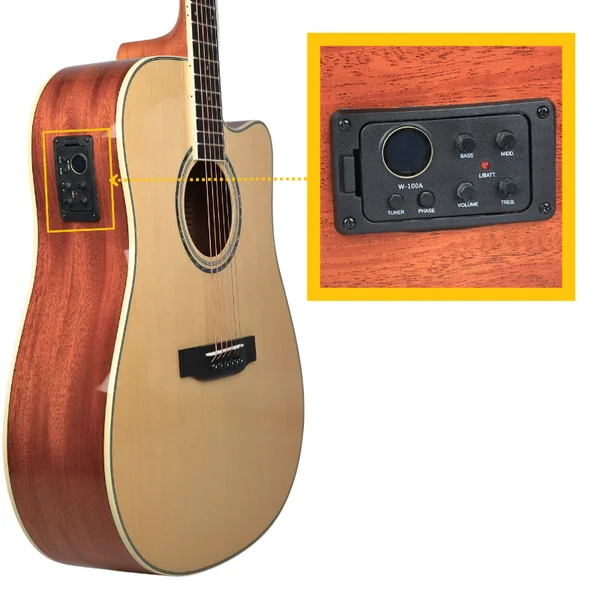 V-TONE VEAG1 CE NT Elektroakustisk Guitar 4/4 Dreadnought Cutaway – Natur