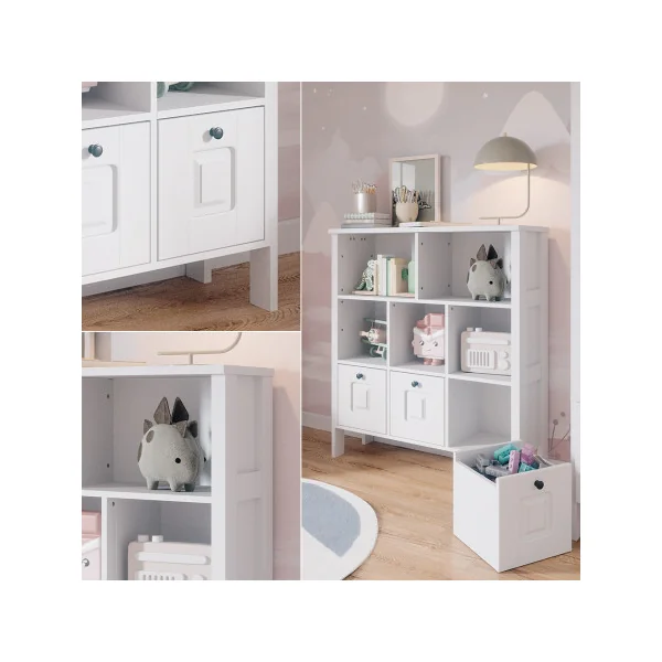 Étagère pour Enfant Blanche 5 Compartiments 3 Tiroirs Bibliothèque Enfant